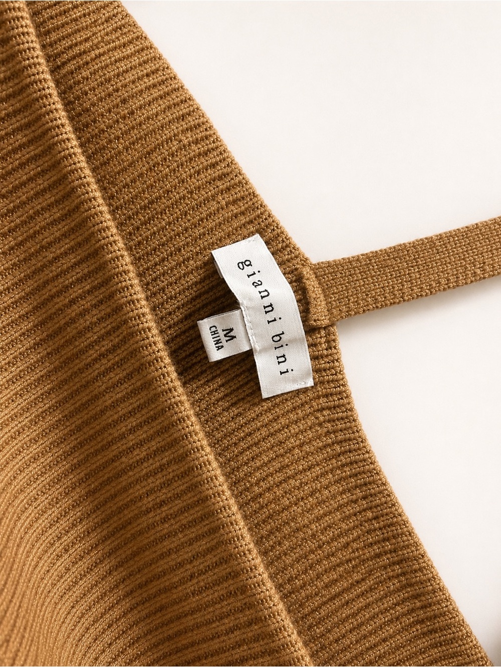 Gianni Bini One-Shoulder Belted Knit Dress in Camel Brown - Picture 4 of 4